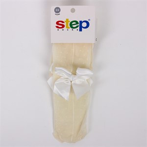 0-12 Yaş Step Kız Çocuk Topuk Fiyonklu Krem Microfiber Külotlu Çorap