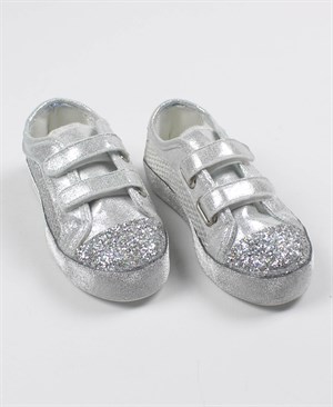 21-35 Numara Kız Çocuk Yüksek Taban Süslü Gümüş Bez Ayakkabı