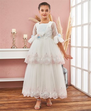 4-8 Yaş Kız Çocuk Prenses Model Uzun Kollu Abiye Elbise