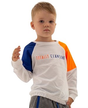 1-4 Yaş Jacklions Erkek Çocuk Omuzları Renkli Beyaz Sweatshirt