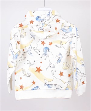 2-7 Yaş Kız Çocuk Unicorn Modelli Kapşonlu Krem Sweatshirt