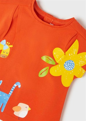 Mayoral Kız Bebek Çiçekli Turuncu Tshirt Set